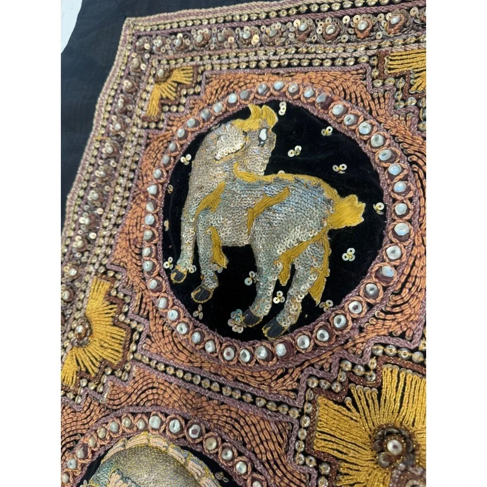 Vintage Burmese Kalaga Shwe Chi Doe Hand Embroidered Tapestry 46
